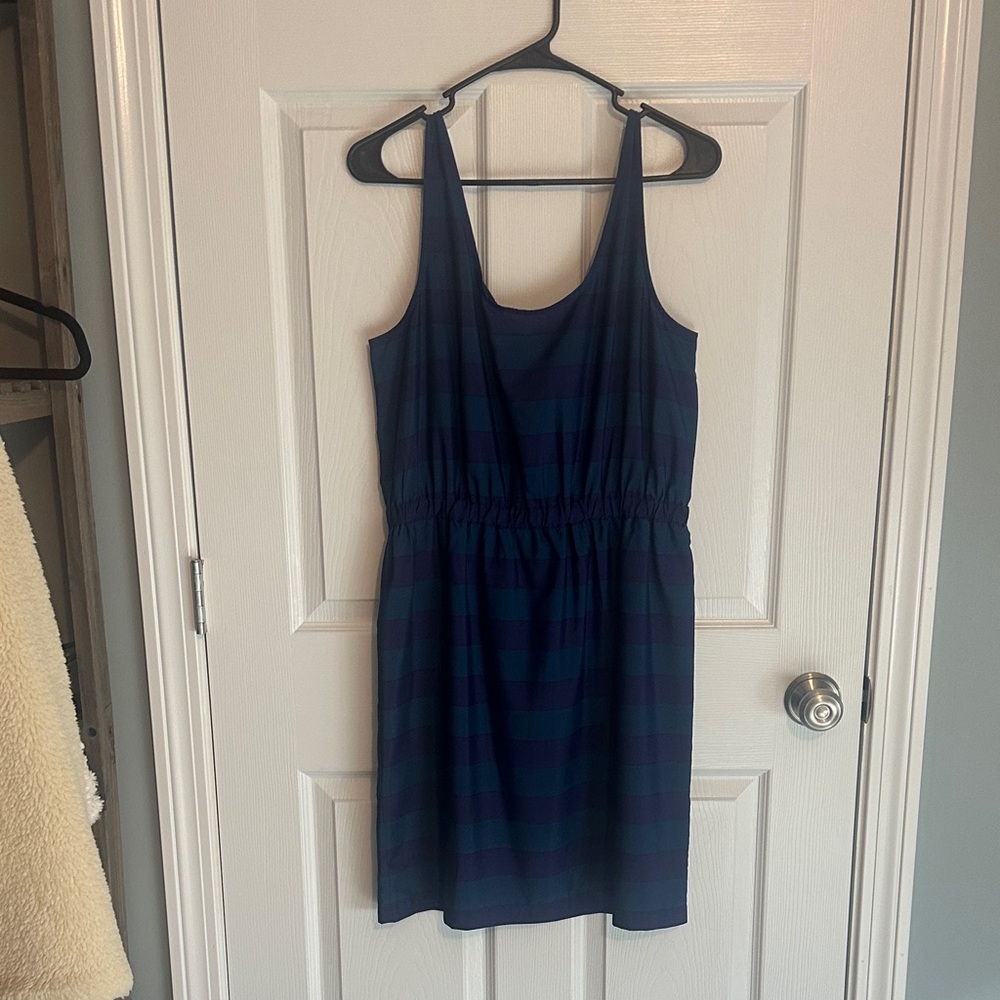 LOFT Blue and Navy/purpleish Striped Mini Dress